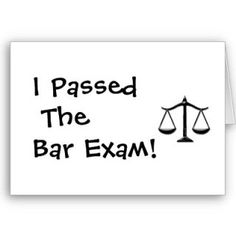 i passed the bar exam card with an image of a balance scale on top of it