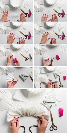 the process of making paper flowers with scissors