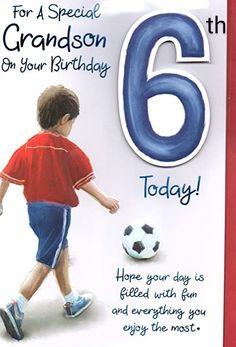 Boy Playing Football, Happy Birthday Cards Images, Birthday Cards Images, Compliment Slip, Happy 6th Birthday, Christian Cards, Blue Foil, Playing Football, Boys Playing