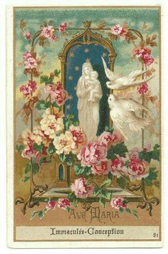 an old fashioned card with angels and flowers