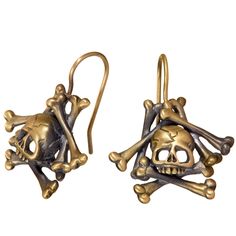 Wendy Brandes Memento Mori Skull and Bones 18K Yellow Gold Drop Earrings For Sale at 1stdibs Memento Mori Jewelry, Memento Mori Skull, Yellow Gold Drop Earrings, Bone Earrings, Contemporary Pendant, Gold Satin, Keepsake Jewelry, Yellow Gold Chain, Black Rhodium