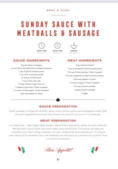 a menu for meatballs and sausages