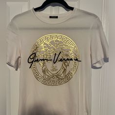 Only Worn Few Times , No Flags , No Holes. 100% Cotton. Made In Italy . True Size Versace Tshirt, Versace Tops, Versace T Shirt, Versace, Colorful Shirts, In Italy, White Gold, Womens Tops, Tops & Tees