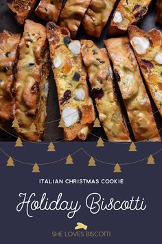 Sliced biscotti on a tray. Fruit Cake Biscotti, Spumoni Biscotti, I Am Baker Recipes, Fruitcake Biscotti, Fig Biscotti, Biscotti Recipe Easy, Christmas Biscotti Recipe, Xmas Biscuits, Holiday Biscotti