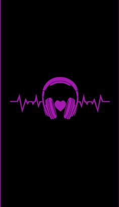 purple headphones with heart on black background