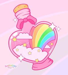 a pink heart shaped object with a rainbow in the center and stars on it's side