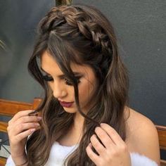 Prom Hairstyles Half Up Half Down Dark Brown Long Hair, Bridesmaid Hair Braid, Half Up Half Down Hair Prom, Hairstyles Prom, Vanessa Williams, Long Brown Hair, Penteado Cabelo Curto, Easy Braids, Prom Hairstyles