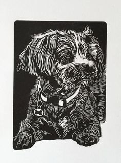 a black and white drawing of a dog