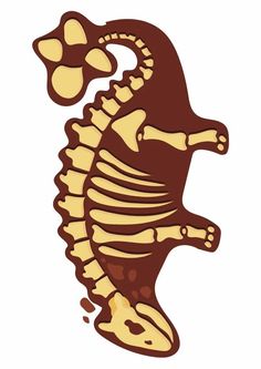 a brown and yellow seahorse skeleton with its tail curled in the shape of a heart