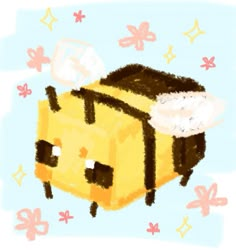 a drawing of a yellow piece of bread with a bee on it's face