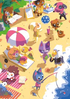 an image of cartoon animals on the beach