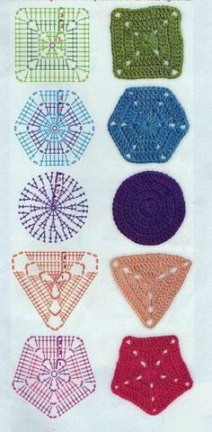 the crochet patterns are all different colors