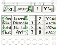 calendars with numbers and plants on them