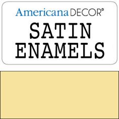 an american decor sticker with the words satin enamels in black and yellow colors