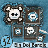 the big dot bundle includes skull and crossbones on blue paper with black border