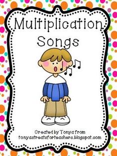 a colorful polka dot background with the words multiplication songs written on it