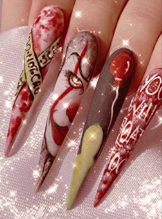 Horror Nails Acrylic, Horror Movie Nails, Exotic Nail Designs, Movie Nails, Horror Movie Aesthetic, Scary Nails, Nails Creative, Gothic Nails