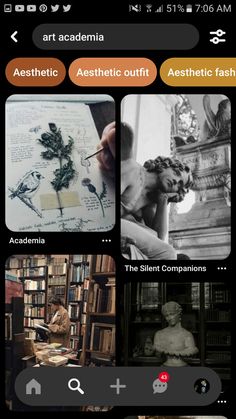 an iphone photo with the text aesthetic stuff on it, and pictures of people in bookshelves