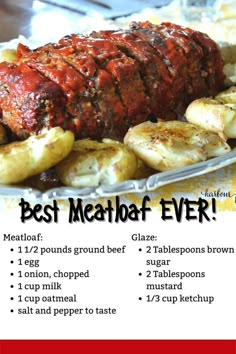 meatloaf recipe on a plate with bananas and sauce