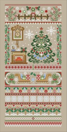 a cross stitch pattern with christmas trees and presents