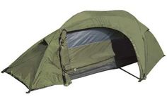 a green tent with the door open to show it's inner area and sidewall