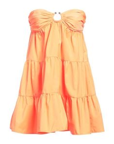 Taffeta Gathered Solid color with appliqués Deep neckline Sleeveless Fully lined Hook fastenings Zipper fastening Without pockets Flared dress Sun Dresses For Summer Short, Summer Outfits Bright Colors, Dresses Trendy Party, Short Sun Dresses, Cute Beach Dresses, Orange Beach Dress, Summer Dinner Dress, Short Fitted Dresses, Orange Short Dress