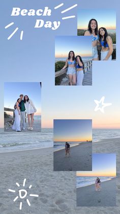 a collage of photos with the words beach day