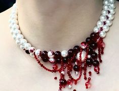 Gothic Cosplay, Vampire Jewelry, Handmade Pearl Necklace, Pearl Necklace Choker, Choker Handmade, Halloween Gothic, Handmade Wire Jewelry, Funky Jewelry, Necklace Choker