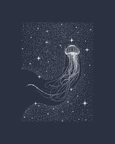 a jellyfish floating in the air with stars on it's back and its head above