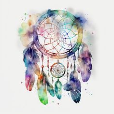 a watercolor drawing of a dream catcher