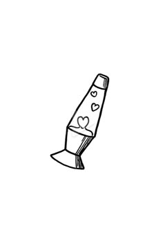 a black and white drawing of a bottle with hearts on it's top, in the shape of a knife