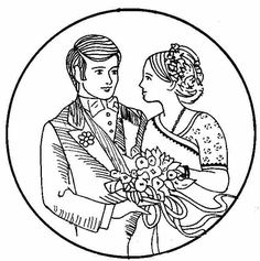 a black and white drawing of a man and woman