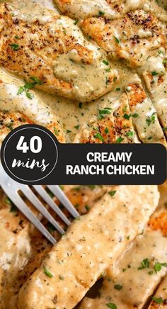 creamy ranch chicken on a plate with a fork