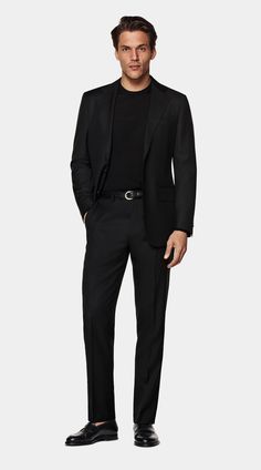 Mens Summer Wedding Outfits, Guy Outfits, Black Tie Attire, Mens Wedding Attire, Black Suit Men, Italian Suit, Black Weave, Designer Suits For Men, Groomsmen Suits