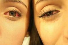 two women with brown eyes and long eyelashes looking at each other's eyeballs