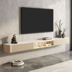 an entertainment center with a flat screen tv mounted on the wall