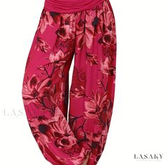 Lasaky - Chic Floral Print Harem Pants, Versatile Bohemian Trousers for Spring & Summer, Womens Fashion Bohemian Pants, Reddish Orange, Pants Casual, Boho Casual, Boho Summer, Estilo Boho, Boho Floral, Color Khaki, Orange Red