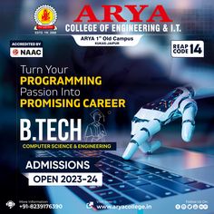 an advertisement for the college of engineering and it, featuring a robot typing on a laptop