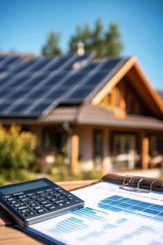 a calculator sitting on top of a piece of paper next to a house