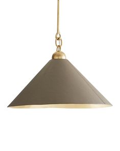 a light fixture with a beige shade hanging from it's side, on a white background