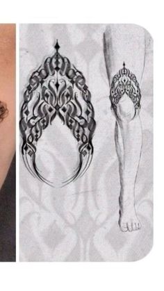 two pictures with different designs on them, one has a woman's legs and the other has a tattoo