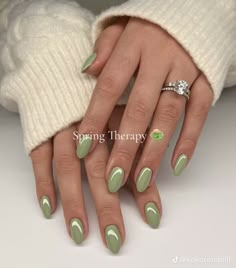 Green Donut Glaze Nails, Green Nails Simple Design, Fall Green Nails 2024, Pearly Green Nails, Matcha Green Nails, Acrylic Nails Almond Shape, Gelish Nails, Almond Acrylic Nails, Clean Nails