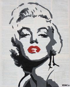 an image of marilyn monroe painted on the side of a book page in black and white