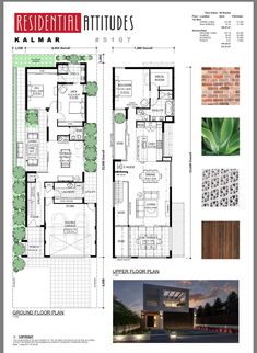 the floor plan for a modern house with two stories and three levels, including an attached garage