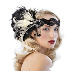 Flapper Girl Costumes, Hair Horn, Leaf Tiara, Gatsby Hair, Flapper Headpiece, Hairstyle Wedding, Flapper Headband, Makeup Nails Designs, Fancy Hair