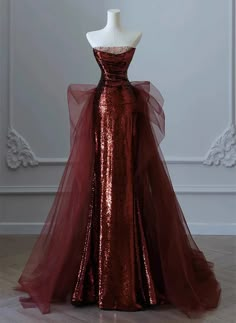 Wine Red Sequins and Tulle Long Party Dress, Wine Red Evening Dress Prom Dress Red Sequined Gown For Prom, 파티 드레스, Junior Prom