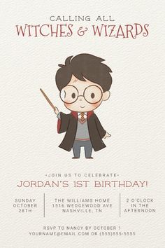 Simple Harry Potter Birthday Invitation
Invite all your family and friends to your child's 1st Birthday with these Magical Harry Potter Birthday invitations. Personalize by adding all your party details! Harry Potter Birthday Boy, Hogwarts 1st Birthday, 1st Harry Potter Birthday, One Year Old Harry Potter Birthday, Harry Potter Invite, Harry Potter Birthday Party Ideas Kids, Harry Potter Birthday Party Invitations, Harry Potter 1st Birthday Boy, Harry Potter First Birthday Boy