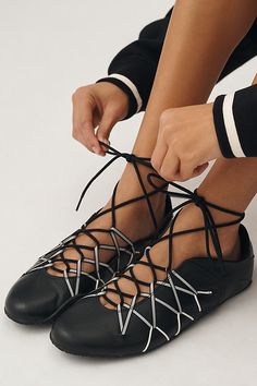 Taking cues from the world of dance, these ballet shoe-inspired sneakers offer a glove-like fit and lace-up detailing. | Regimen Ballet Sneakers by Jeffrey Campbell in Black, Women's, Size: 6, Leather at Anthropologie Ballet Sneakers, Ballet Flats Outfit, New Vibes, World Of Dance, Flats Outfit, Lace Up Flats, Ballet Fashion, Lacing Sneakers, New Career