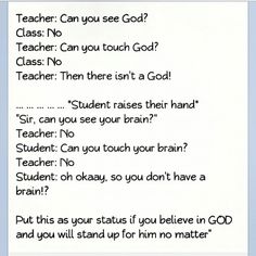 a piece of paper with some writing on it that says, teacher can you see god?