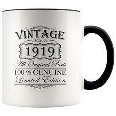 a black and white coffee mug with the words vintage 1989 on it